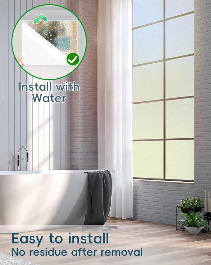 Frosted Glass Window Privacy Film Decorative with Tools, 2 Way Frosting Privacy Film for Glass Windows, Static Cling Tint for Home Anti-UV, Covering Clings 47.2" by 394"