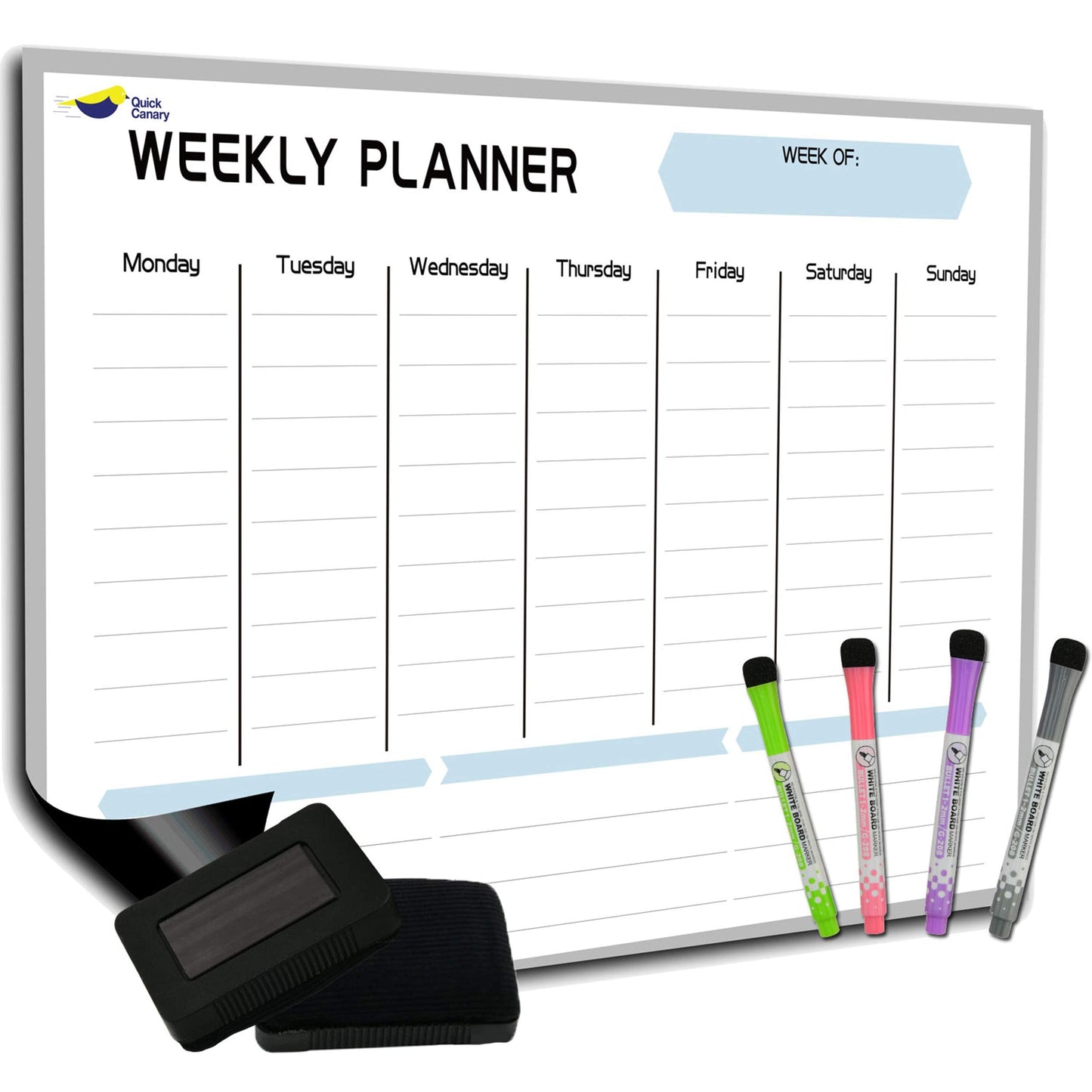 Magnetic Weekly Planner for Fridge - 17x12” Stain-Resistant Dry Erase Whiteboard Fridge Calendar with Large Writing Space for Schedules, Chores & Meals - Includes 4 Markers & Eraser