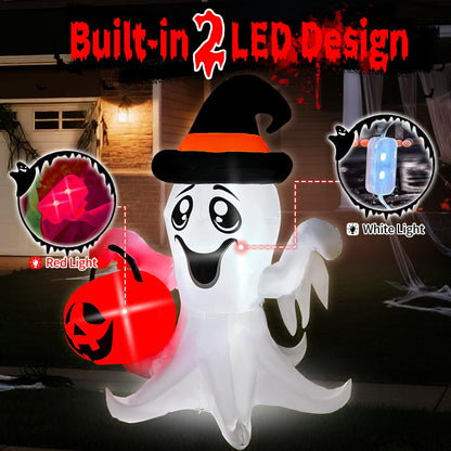 【2025 Latest Release】Halloween Inflatables Ghost Outdoor Decorations 5FT Ghost Pumpkin Inflatable with Build-in 2 LED Ghost Blow Up Yard Decoration Cute Ghost Blowup Decor for Party Garden Lawn