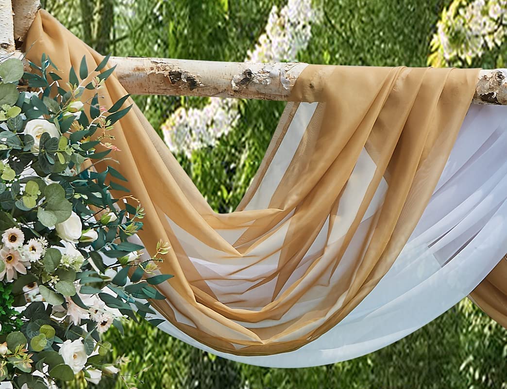 LinenZone Gold Window Scarf Valance in 288 Inch Size. Use Window Scarves as Canopy Bed or Backdrop Curtains, Curtain Scarf, or Sheer Fabric for Draping. (Amazing 55 x 288, Gold)