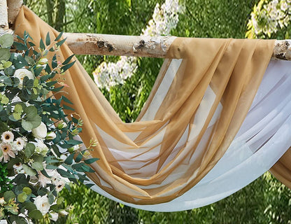 LinenZone Gold Window Scarf Valance in 288 Inch Size. Use Window Scarves as Canopy Bed or Backdrop Curtains, Curtain Scarf, or Sheer Fabric for Draping. (Amazing 55 x 288, Gold)
