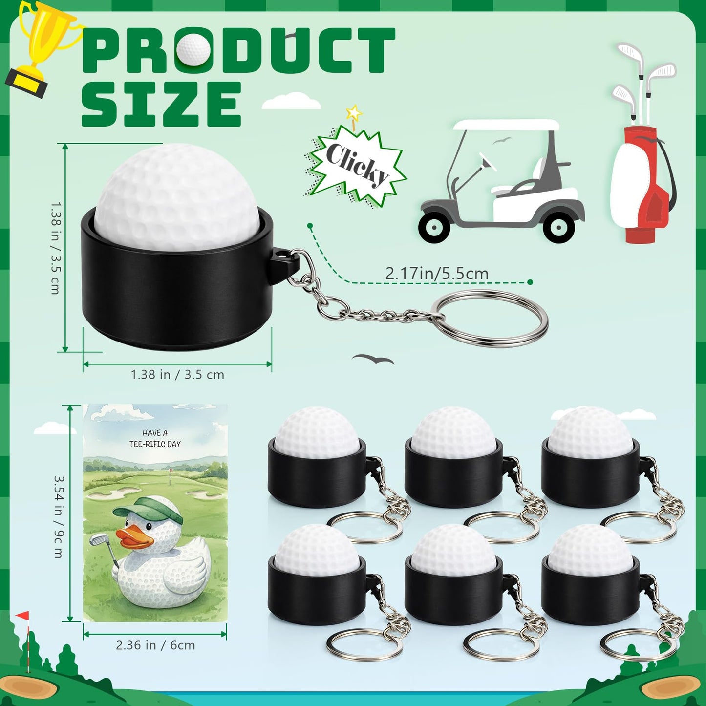 Junkin 12 Set Golf Party Favors 3D Golf Clicker Fidget Keychain with Motivational Cards, Stress Relief Keychain Gifts for Men, Fathers Day Dad Gift, Team Player Gift, Graduation Gifts