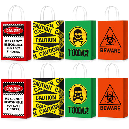 TaoBary 24 Pcs Halloween Biohazard Treat Bags Spooky Halloween Caution Gift Bags with Handles Beware of Danger Zombie Theme Horror Party Favors for Candy Goodie Snacks Holiday Party Supplies