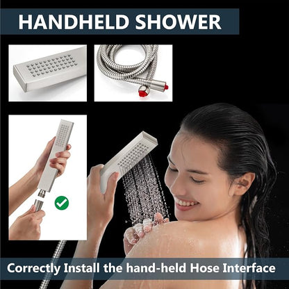 Aolemi Shower Faucet Set Rain Shower System with Handheld Spray Bathroom Shower Combo Rough-in Valve and Shower Trim Kit Included Brushed Nickel 12 Inch Wall Mount Shower Head