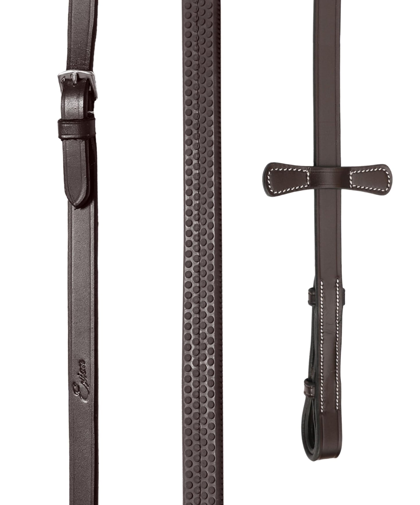 Exion Hunter Anatomic English Bridle – Padded Fancy Stitched Leather Bridle with Rubber Reins – Ergonomic Poll Relief Crownpiece for Show Jumping & Eventing – Stainless Steel – Havana Brown