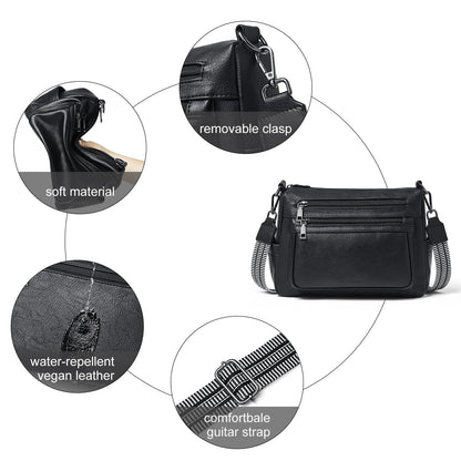 Bluome Crossbody Bag Purses For Women Vegan Leather Shoulder Hobo Purse Handbags Trendy Travel Black