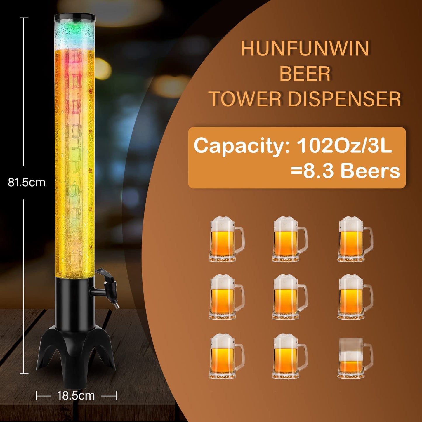 Beer Dispenser, 100oz/3.2 qt Mimosa Tower Dispenser with Ice Tube and LED Light for Margarita, Liquor, Beverage - Tabletop Drink Tower Dispensers for Parties