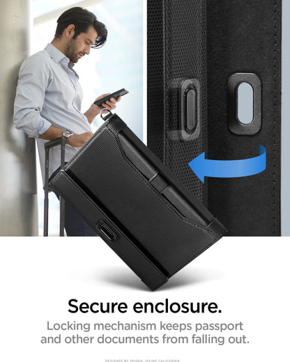 Spigen Life for Passport Card Cover Holder with RFID Blocking Technology Wallet Travel Documents Organizer Protector Accessories, SIM Card Pin Included - Black