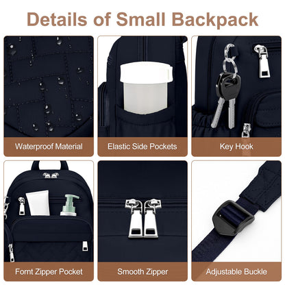 SYTRAH Mini Backpack for Women Small Backpack Purse, Anti Theft Backpack Waterproof Lightweight Puffer Back packs for Travel, Work with Coin Purse Dark Blue