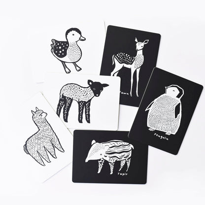 Wee Gallery Art Cards for Baby, Durable High Contrast Black and White Animal Flashcards for Newborns, Brain Development, Sensory Toys, Tummy Time Essentials for Infant and Toddler - Baby Animals