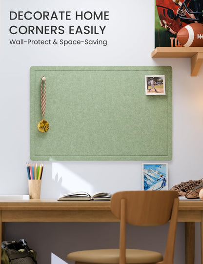 Fluxynara Bulletin Board,35.4" x 23.6" Cork Board Alternative with 12 Safe Removable Adhesive Tabs, Foldable Felt Pin Board for Home Office, Classroom, Bedroom,Entryway for Walls—Moss Green