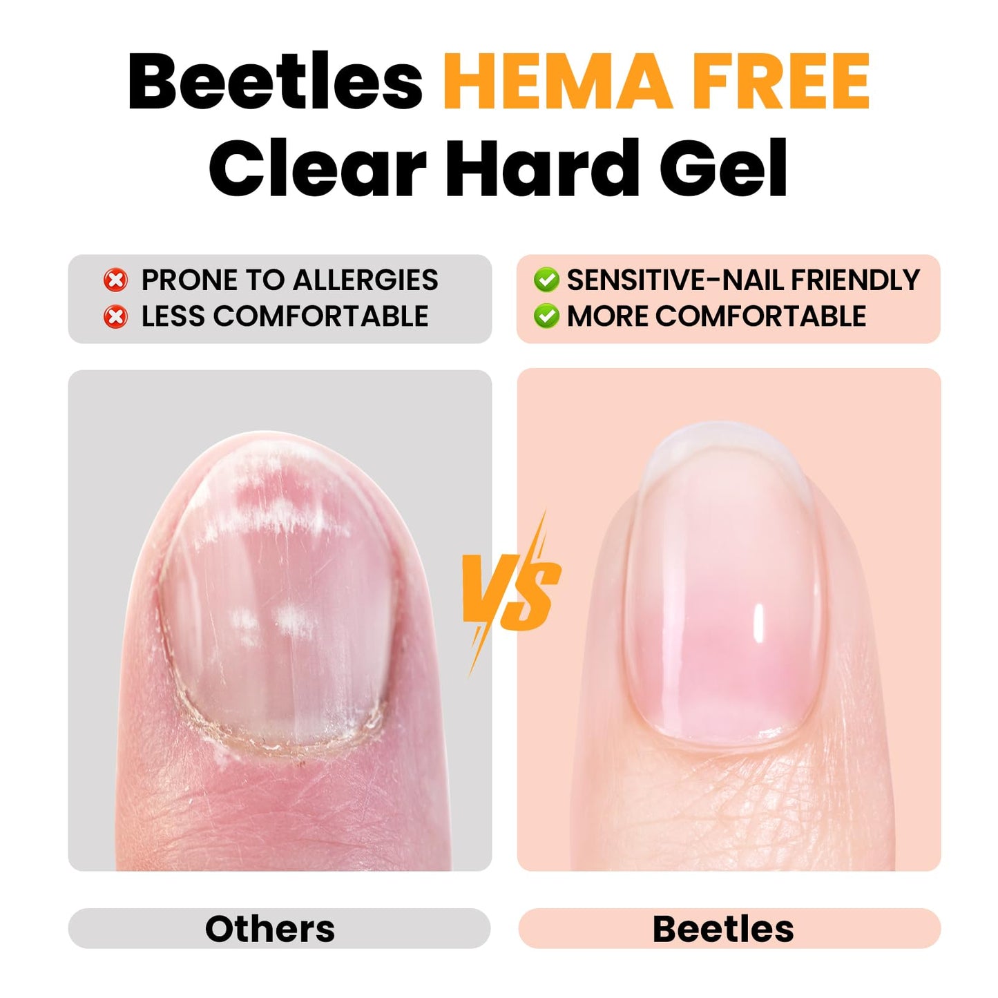 Beetles Hema Free Hard Gel for Nails,2.12 oz 9 in 1 Hard Gel for Nail Extension & Strengthening Broken Nail Repair with Flat Brush 100 Pcs Nail Forms UV LED Lamp Cured Salon Nail Technicians Women
