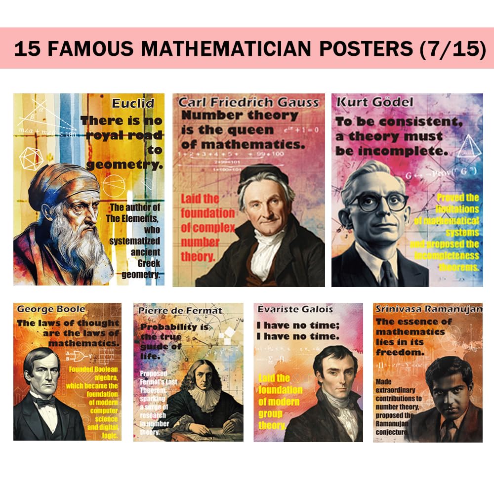 1step2dream Mathematician Posters Set | Math Classroom Decor, Middle School Math Posters, Engaging Science Classroom Decorations & Bulletin Board Kits - 11x14 Inch Motivational Wall Art for Math Enthusiasts