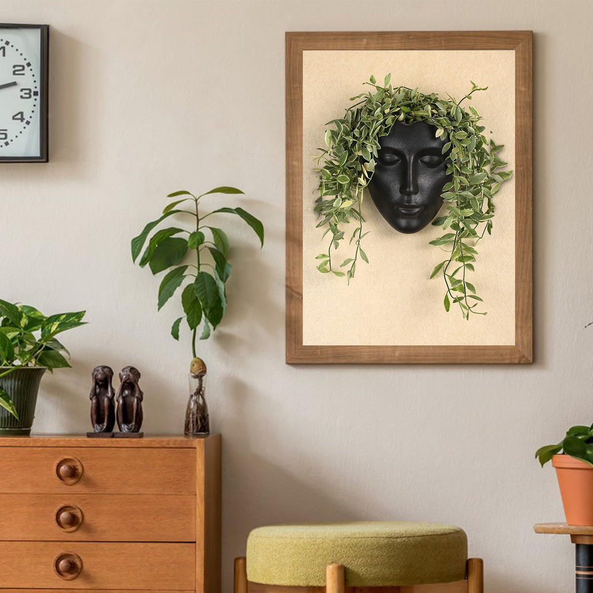 Ceramic Female Form Face Vase - Modern Sculpture Planter Pot, Human Face Shaped Vase, Wall Hanging Plant Pot with Drainage for Home Decor Centerpieces, Office or Outdoor Hanging Decor