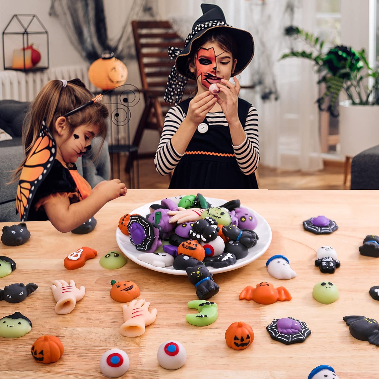 50Pack Halloween Goodie Bag Fillers Mochi Squishy Toys, Party Favors for Kids, Kawaii Squishies Fidget Toys, Stress Relief Toy Trick or Treat Stuffers Classroom Rewards Carnival Prize