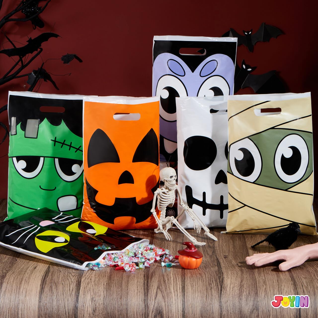 JOYIN 72 Pcs Halloween Goodie Bag for Trick-or-Treating, Plastic Snacks Bags for Kids Party Favors, Halloween Trick or Treat Candy Bags for Event Party Favor Supplies