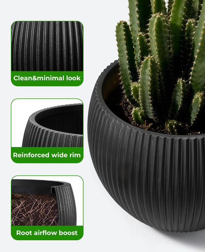 homenote Flower Pots 14.5 Inch,Large Plant Pots Indoor with Drainage,Plastic Pots for Plants,Garden Pots for Outdoor,Large Planters for Indoor Plants,Big Plastic Planter,Black