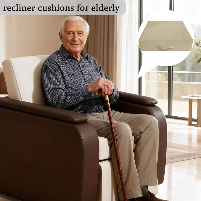 Recliner Cushion for Elderly, 20'' x 20'' x 5" Thick for Seniors Recliners Booster Seat Cushions High-Density Foam Couch, Chairs Support Pad Relief Pain Pressure (Beige)