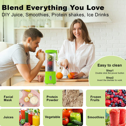 COKUNST 18oz Portable Blender, USB Rechargeable Personal Size Blenders, Smoothie Blender with 6 Blades for Protein & Shakes, Mini juicer with Extra Handle Lid for Travel Sports Outgoing
