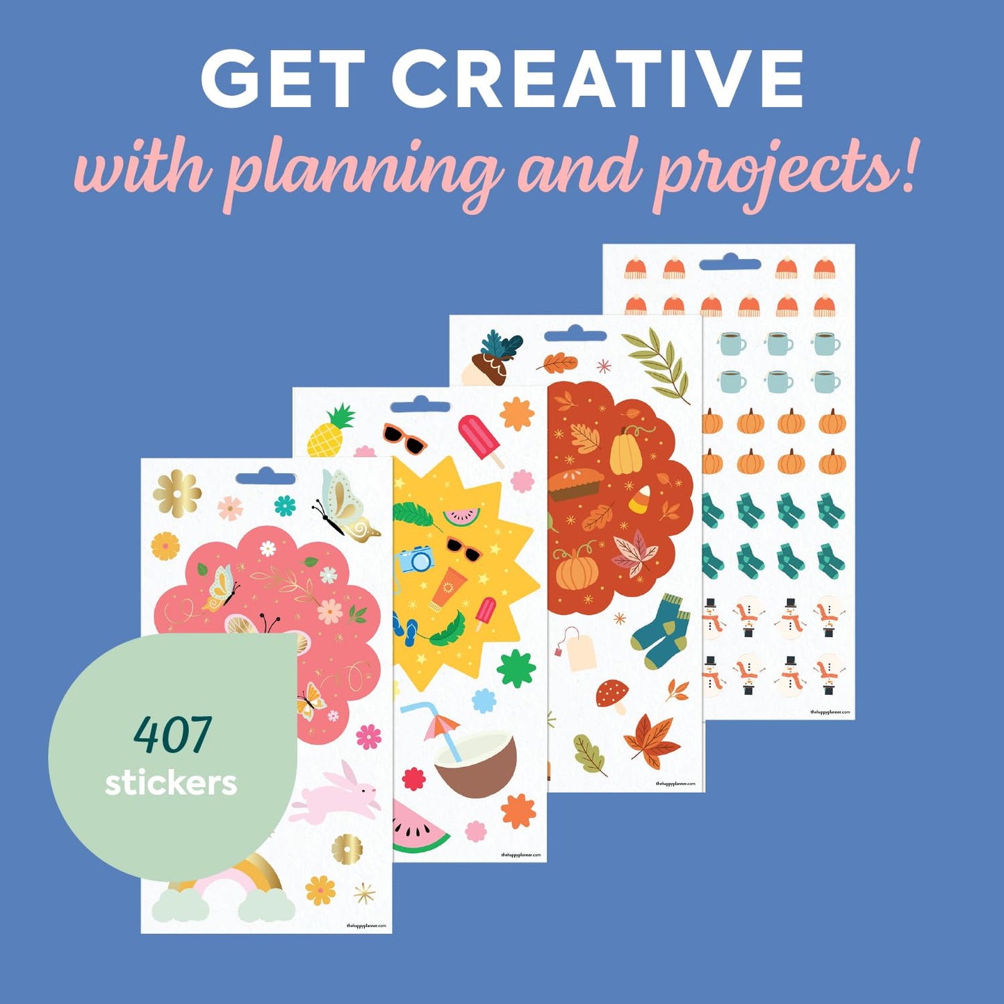 Happy Planner 15-Sheet Sticker Pack for Calendars, Journals, and Planners, Scrapbook Accessories, Classic Size, 407 Stickers Total, Everyday Seasonal