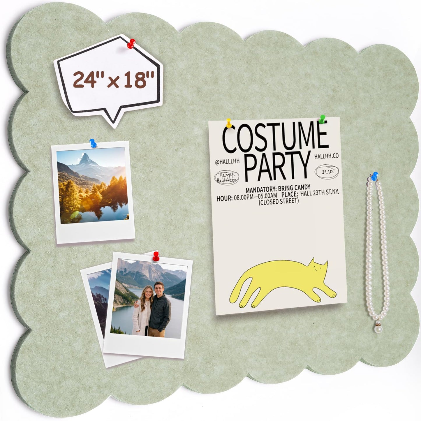 Felt Bulletin Board 24" x 18" Cork Board Alternative,Decorative Felt Pin Board Foldable Cork Boards for Walls Self-Adhesive Cork Board for Home Office Classroom Pin Board (Sage Green)