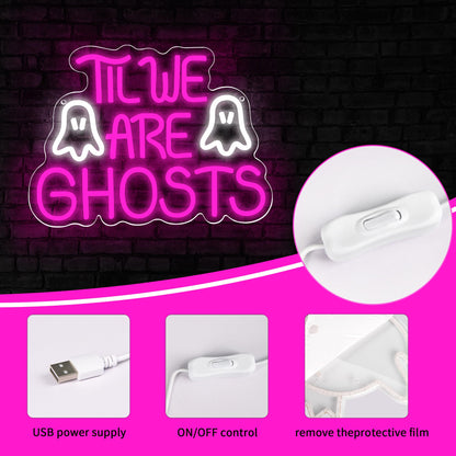 Til We are Ghosts Neon Sign for Wall Decor Gothic LED Neon Signs Pink Wedding Sign Wedding Decor for Bedroom Valentine's Day Birthday Halloween Bar Haunted Mansion Gifts for Lovers 13.7*10.1in(XD328)