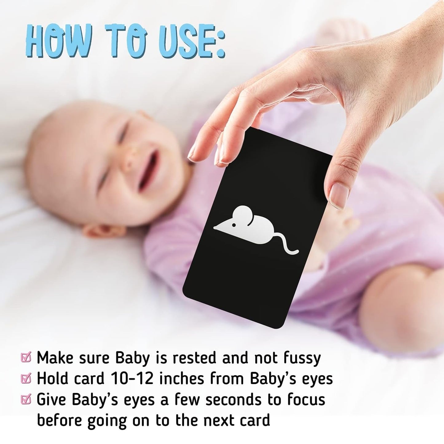 Merka Newborn Toys & Sensory Flash Cards for Babies - High Contrast Baby Cards - 50-Pack Paper, 2.4 in x 4.2 in, Black & White - Visual Stimulation & Brain Development for 0-3 Months