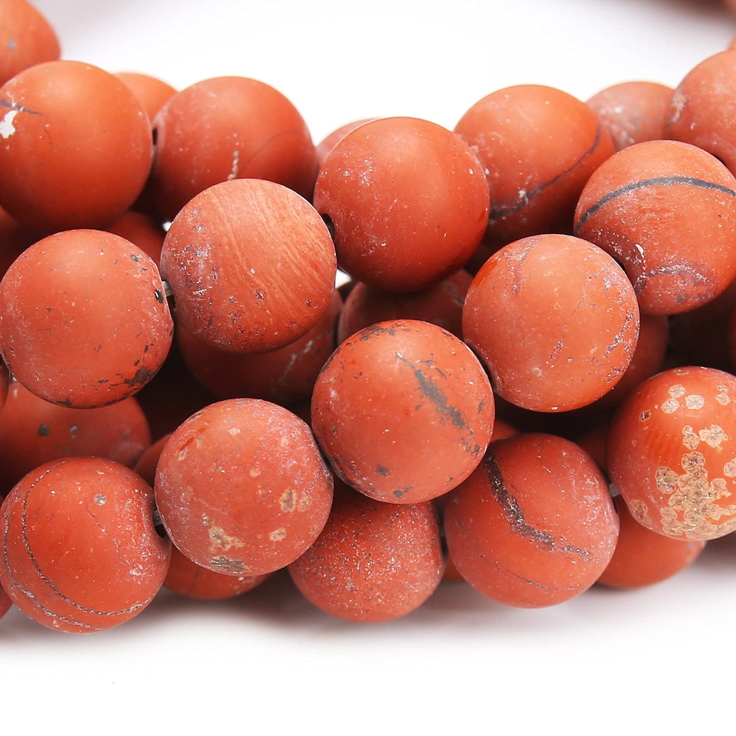 Natural Matte Red Jasper Beads, 10MM Round Frosted Unpolished Loose Gemstone Beads for Bracelet Necklace Jewelry Making, Energy Stone Healing Power with Stretch Beading Cord