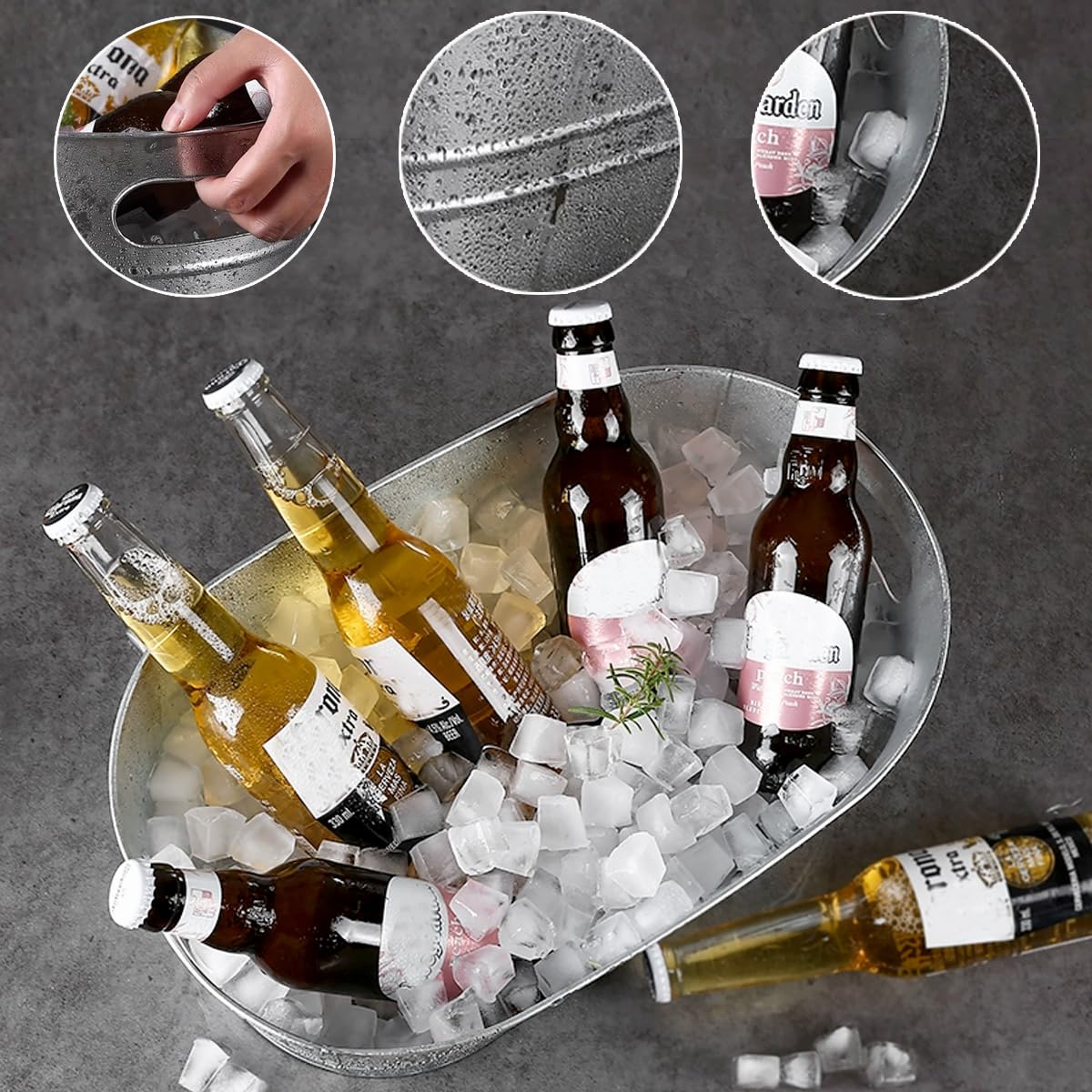 4 Pack Galvanized Tub 3.1 Gallon Ice Bucket Large Metal Drink Buckets for Parties Beer Beverage Tub with Carry Handles for Champagne Cocktails Wine Cooling for Mimosa Bar Supplies