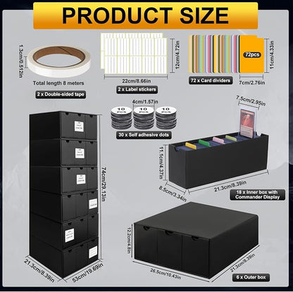 Trading Card Storage Box, 14400+ Card Organizer with 24 Inner Boxes & 72 Card Dividers, Fits Sleeved Cards & Toploaders for MTG, TCG, YGO, PTCG, Sports Cards, with Labels & Tapes