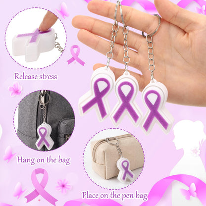 Gerrii 24 Sets Purple Ribbon 3D Fidget Keychains Lupus Awareness Products with Inspirational Cards 3D Press Stress Relief Sensory Gifts for Epilepsy, Alzheimer, Lupus Charity Event Gifts(Purple )