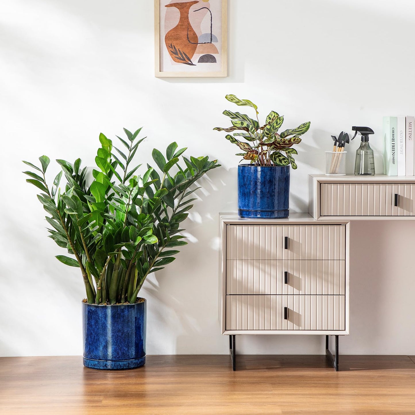 vancasso Ceramic Planters, Plant Pots for Indoor Plants, 6.25+8.25+10.25 Inch Ceramic Pots for Plants, Flower Pots with Drainage Holes (Blue, 6.25+8.25+10.25 Inch)
