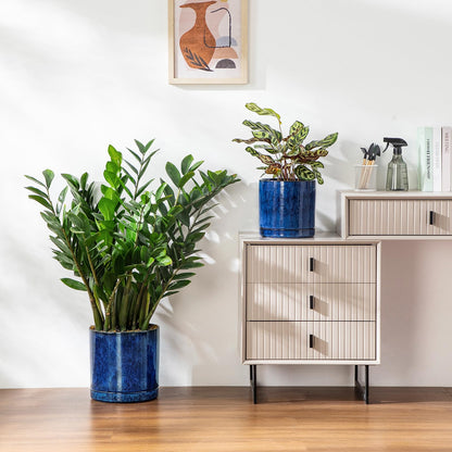 vancasso Ceramic Planters, Plant Pots for Indoor Plants, 6.25+8.25+10.25 Inch Ceramic Pots for Plants, Flower Pots with Drainage Holes (Blue, 6.25+8.25+10.25 Inch)