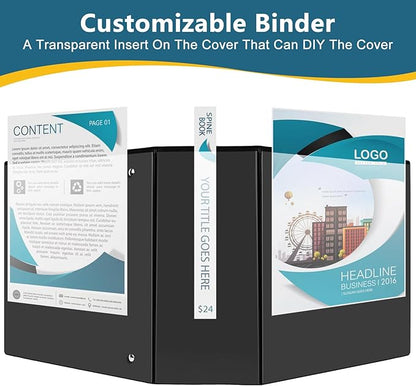 5" 3 Ring Binder, Standard 5-Inch Slant-D Ring Binder Fit Letter Size Paper, Presentation View Binders, 2 Packs, Black