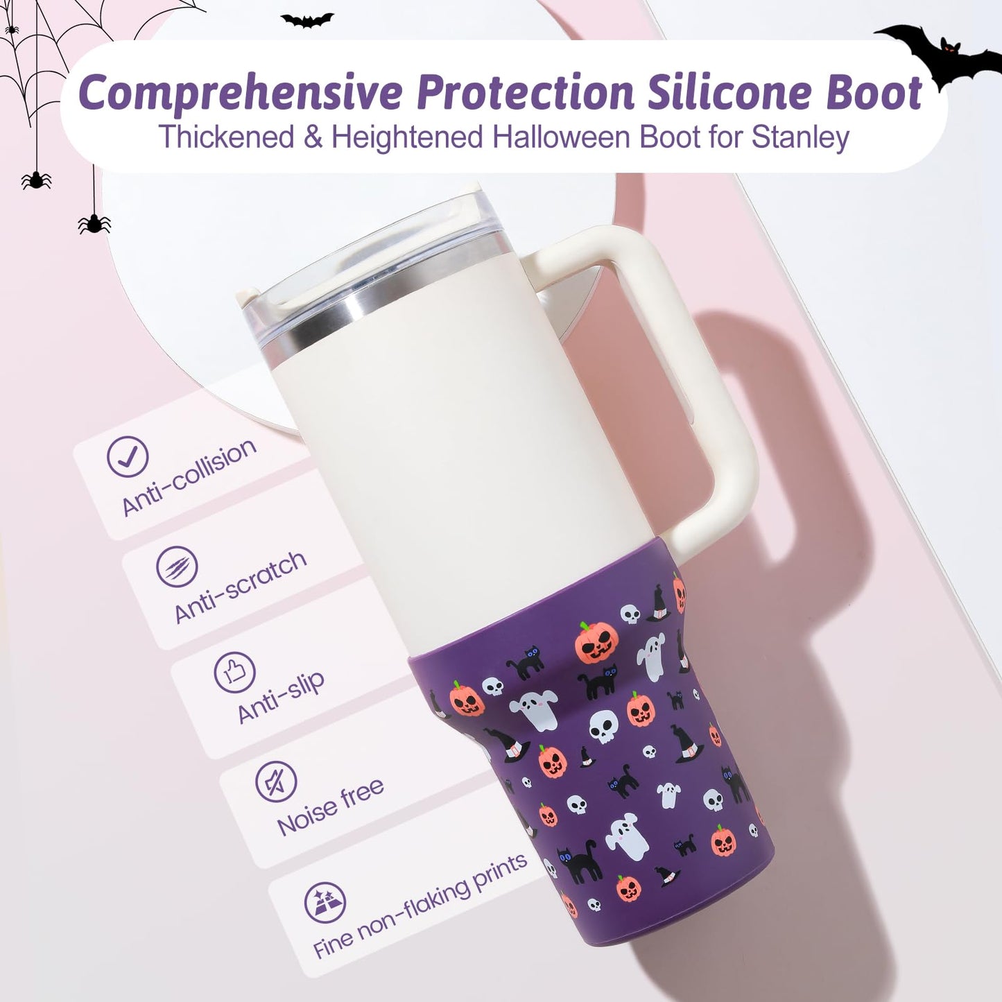 Thxbag Silicone Boot for Stanley Cup 30oz&20oz, Halloween Boot Sleeve Cover Fit with Stanley H2.0 and Quencher Adventure Tumbler Accessories (Purple, 30oz&20oz)