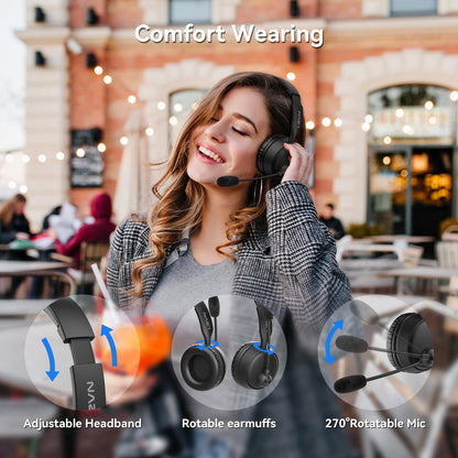 LEVN Bluetooth Headset with Microphone, Wireless Headset with Mic & Mute Button, 60 Hrs Working Time, Noise Cancelling Bluetooth Headphomes 5.3 Multipoint Connect to Cell Phone/Mobile/Laptop/Tablet/PC