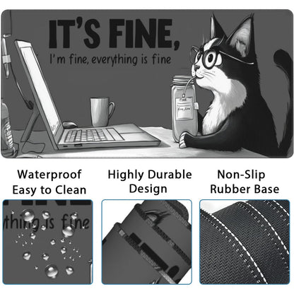 AQQA Funny Keyboard Mouse Pad Set,XXL Mouse Mat+Keyboard Wrist Rest Support, Cat Ergonomic Mouse Pad with Wrist Rest, 4 Pcs Cute Office Desk Accessories,35.4×15.7 in
