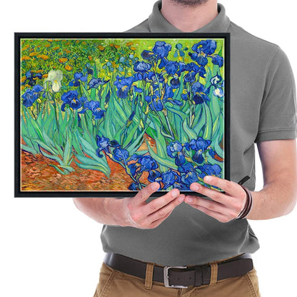 Wieco Art Irises Modern Stretched and Framed Floral Giclee Canvas Print By Van Gogh Famous Flowers Oil Paintings Reproduction Artwork Pictures on Canvas Wall Art for Bedroom Home Decorations
