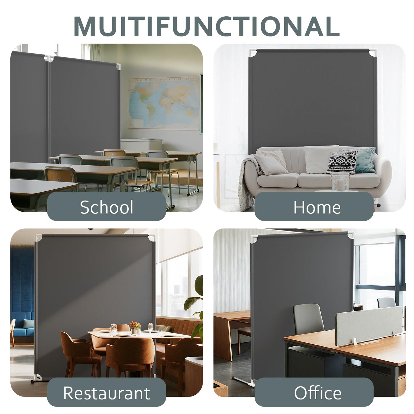 Room Divider for Privacy Protection - Single Panel Privacy Screen for Room Separation, 75.6" x 60" Portable Room Partition for Bedroom Office Dorm, Freestanding Divider Easy to Install ，Grey