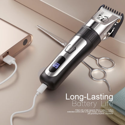 AJELU Dog Grooming Clipper Kit, Cordless Low Noise Rechargeable Electric Trimmer With Adjustable Comb & Detachable Blades, Suitable for Dogs, Cats, Pets
