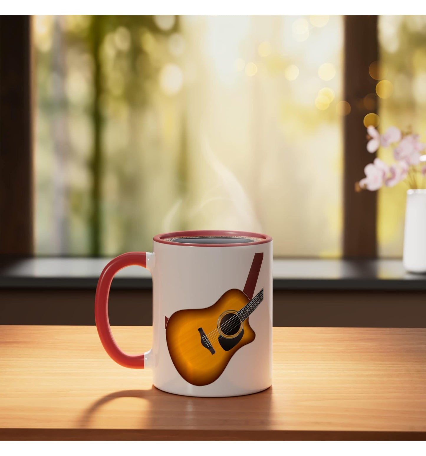 Acoustic Guitar Halloween Costume Rock Country Bluegrass Ceramic Mug, Red/White