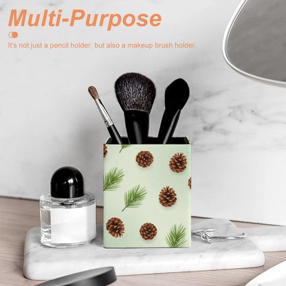 UTRSIFB Holder Cup Makeup Brush Storage Organizer, Waterproof Multifunctional Office Supplies, Pen Holder Square Leather Pencil Cute Pinecone