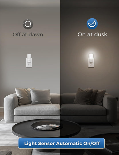 LOHAS Plug in Night Light, Dimmable LED Night Lights With Dusk to Dawn Sensor, Soft White 3000K Sleep Nightlight, Adjustable Brightness 5-80lm Mini Light for Nursery Kids Room Hallway Kitchen, 2 Pack