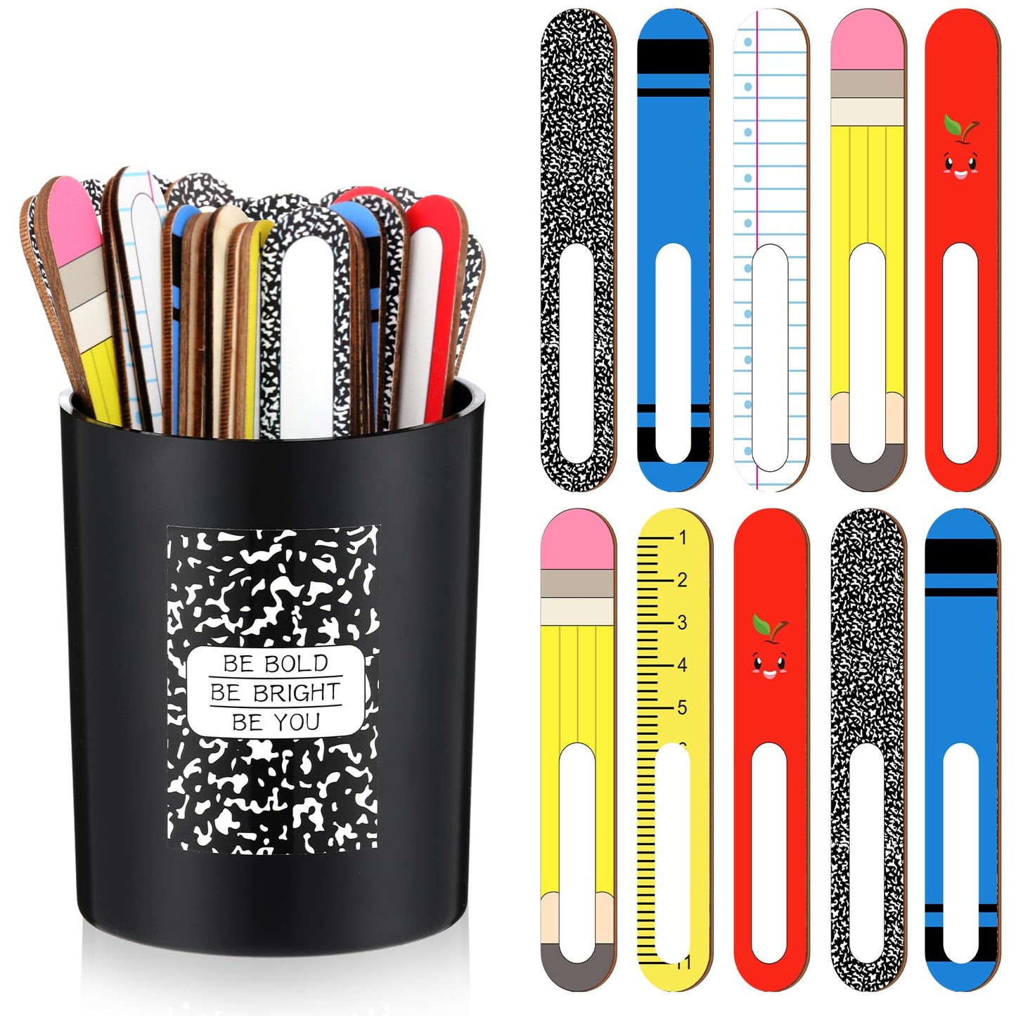 Ireer 122 Pcs Back to School Flip Name Sticks with Box and Sticker for Classroom Talking Flip Sticks Teacher Student Management Grouping Counting Tool Classroom Education Supplies (Combination)