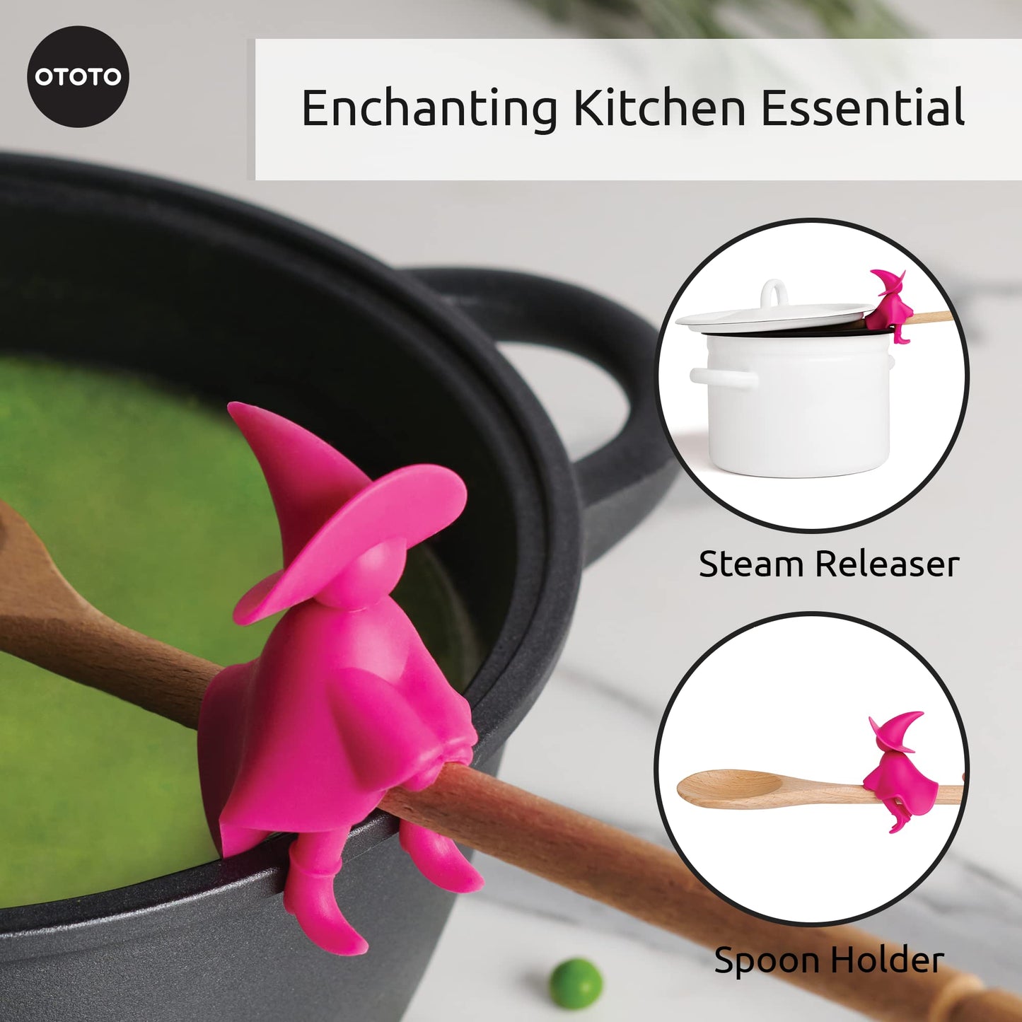 OTOTO Agatha Spoon Holder - Goth Cute Spoon Rest for Stove Top, Gothic, Spooky Cooking Gifts, Witchy Gifts, Cool Kitchen Gadgets, Halloween Gifts (Pink)