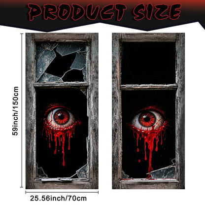 Roetyce Halloween Window Decorations, 2PCS Halloween Curtain Banner, Scary Window Clings Door Cover Indoor Outdoor 59 x 27.5 Inch, Horror Party Wall Poster