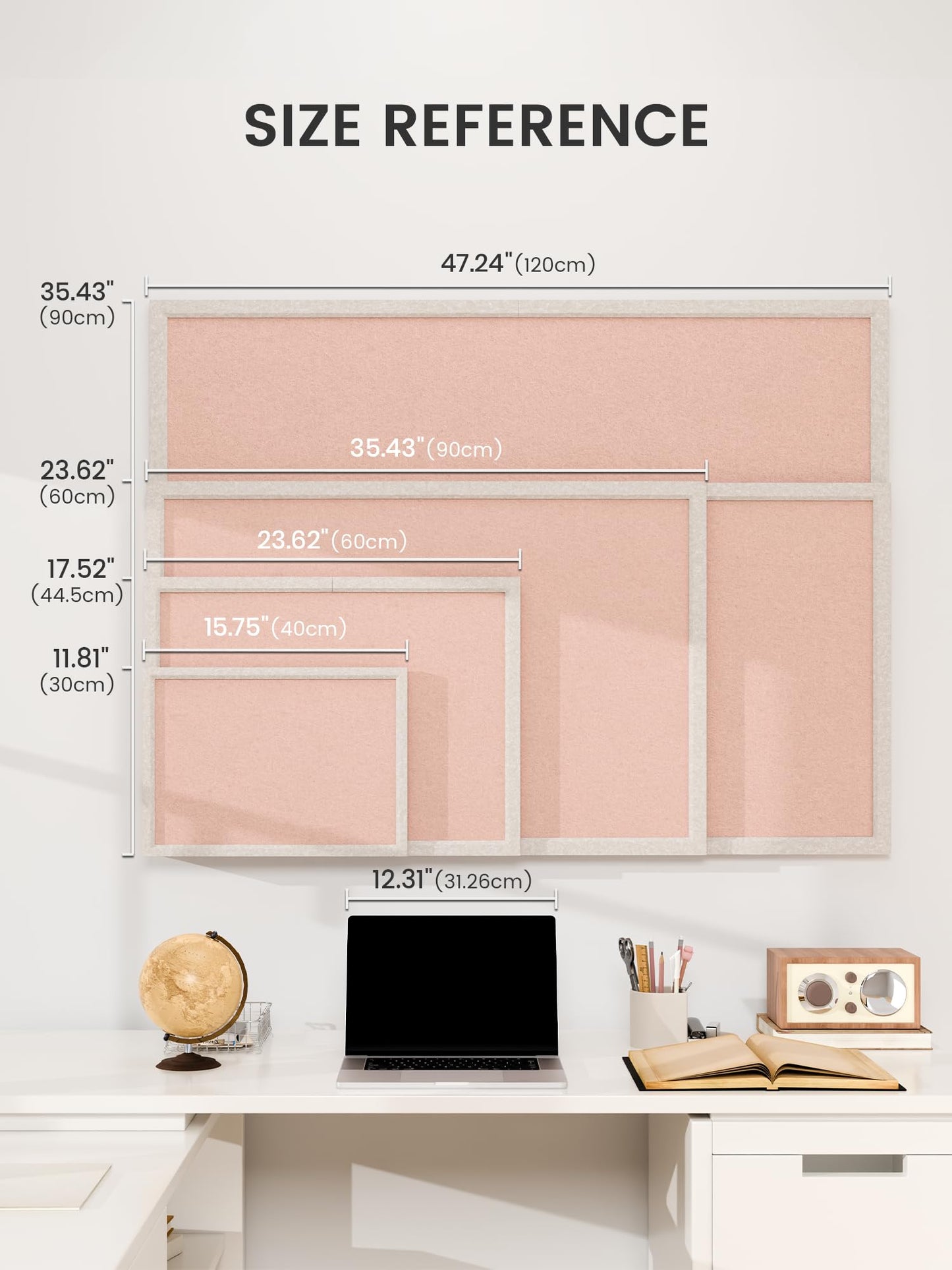 Fluxynara Foldable Cork Board Alternative, Felt Bulletin Board 23.6" x 17.5" Oatmeal Frame with 12 Adhesive Tabs, Pin Board for Home Office, Classroom, Entryway, Kitchen Wall Decor—Pink