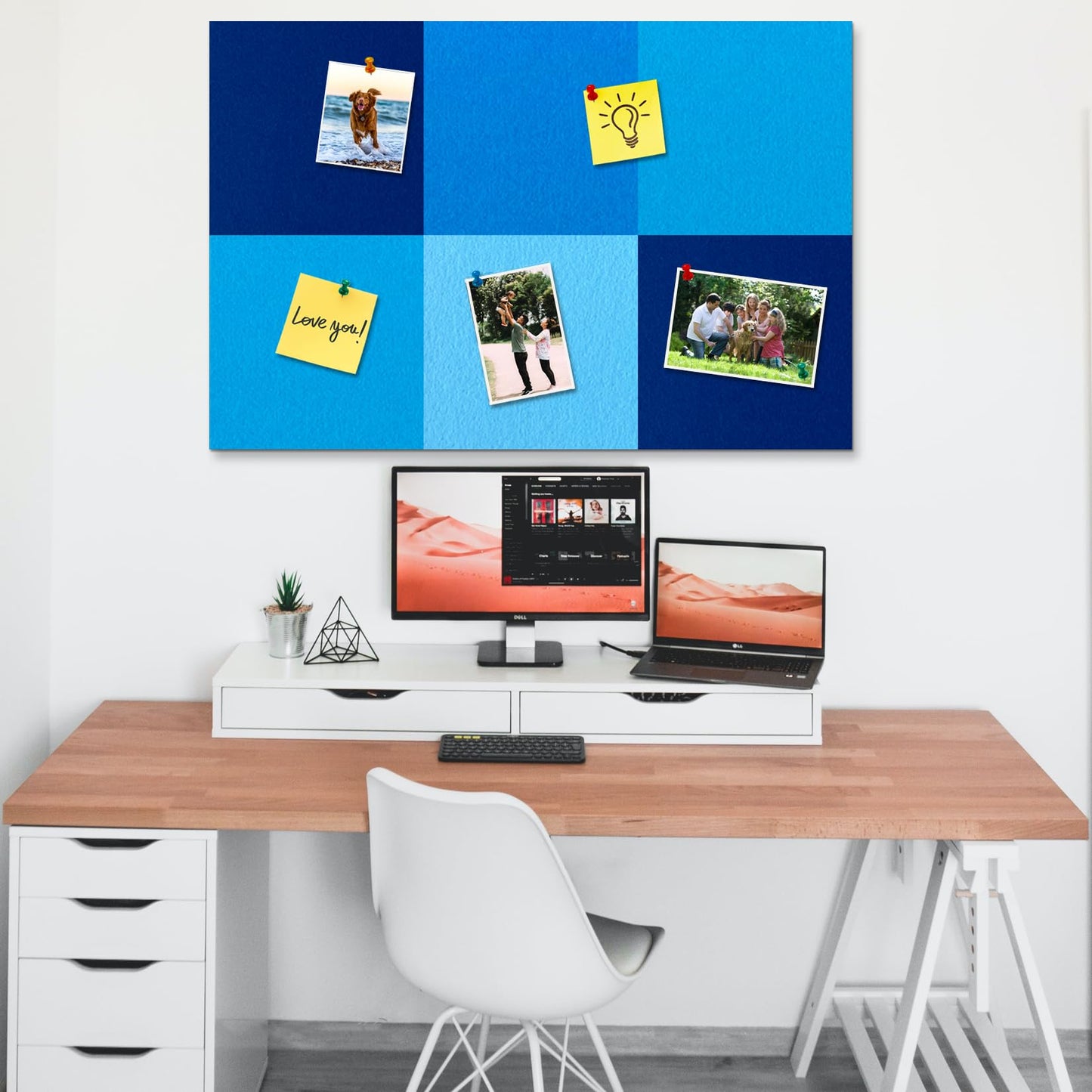 HULAVO Square Felt Cork Bulletin Board Tiles, Self Adhesive DIY Felt Pin Board for Wall 30" x 20" with 35 Pushpins for Office School Home Wall Decor Stickers Memos Photos Display (Gradual Blue)
