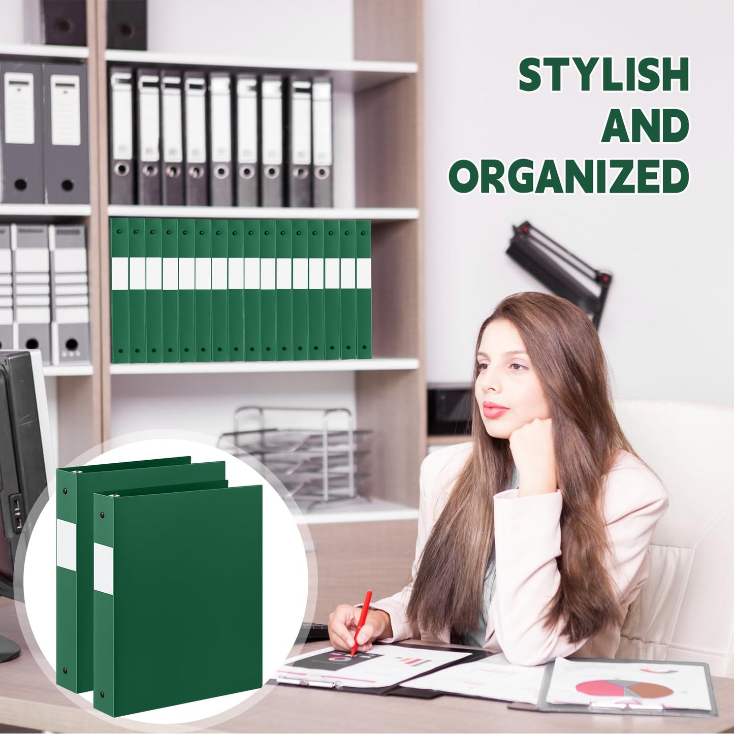 Henoyso 48 Pack 1 Inch 3 Ring Plastic Binders, Bulk Flexible PP Binders for Classroom & School Supplies, Letter Size 8.5 x 11, Holds 240 Sheets with Interior Pocket (Dark Green)