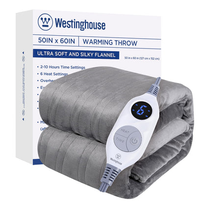 Westinghouse Electric Blanket Heated Throw, Super Cozy Soft Flannel 50"" x 60"" Heated Throw with 6 Fast Heating Levels & 2-10 Auto-Off, Machine Washable, ETL&FCC Certification, Navy Blue